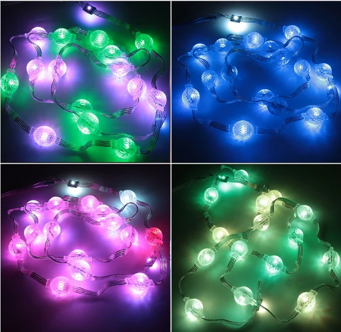Bola pixel LED 3D RGB 23 mm, 12V, chip WS2811, IP67, 50 piezas en tira de 5 m.