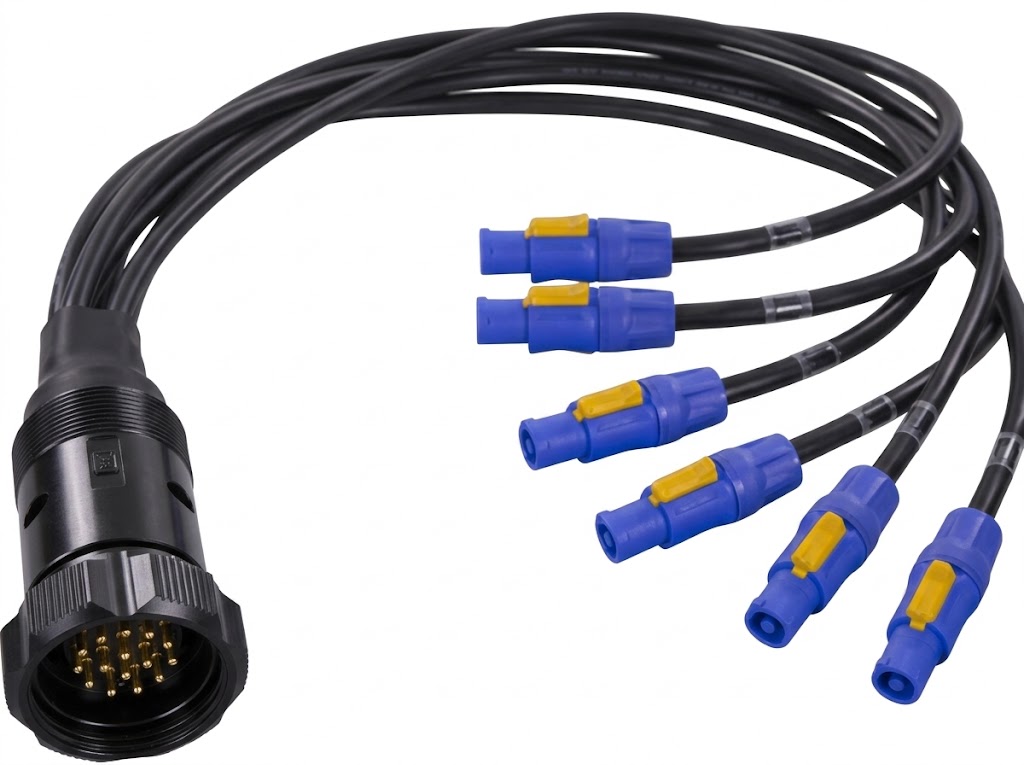 Fan-Out Socapex/PLS 19 Pines Macho a 6 PowerCON Azul, 1.0 m, 3x14 AWG