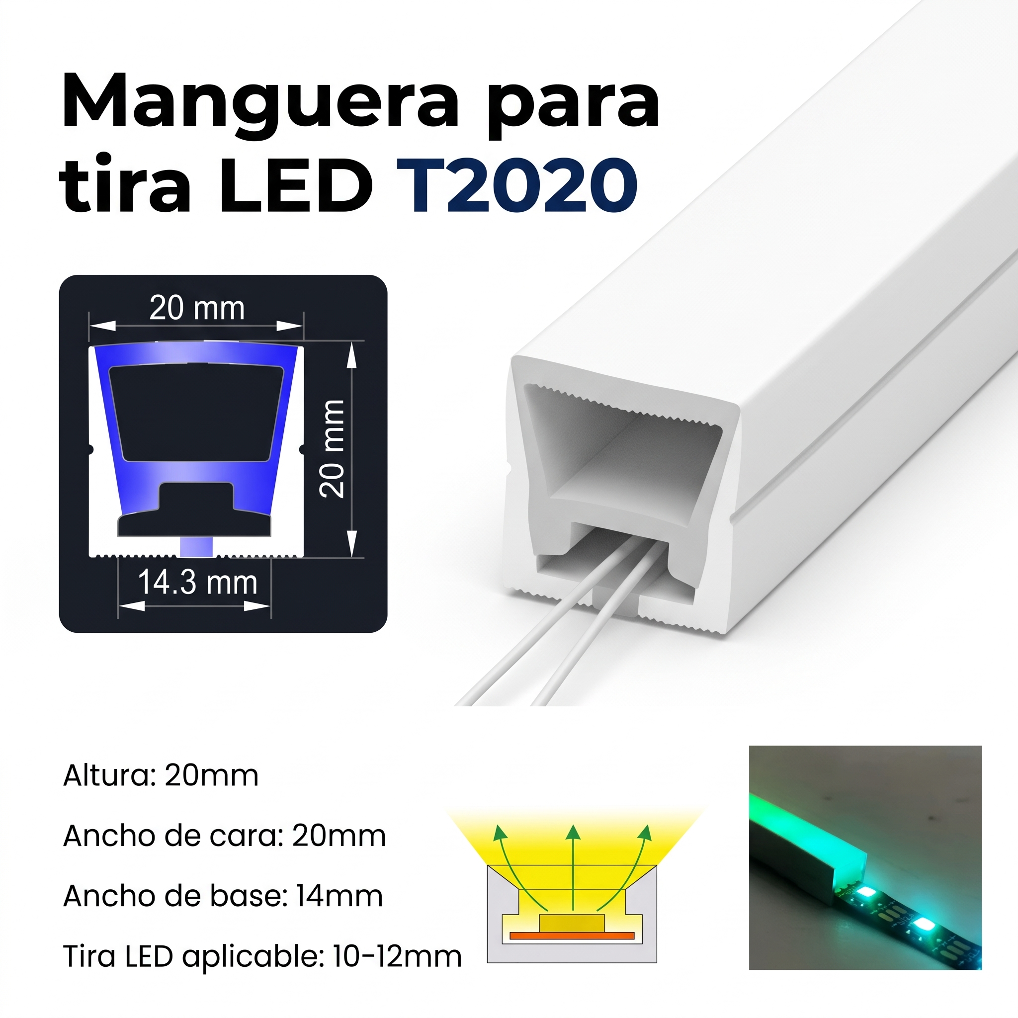 Manguera de Silicón Tipo Neón Flexible T2020 (IP67)